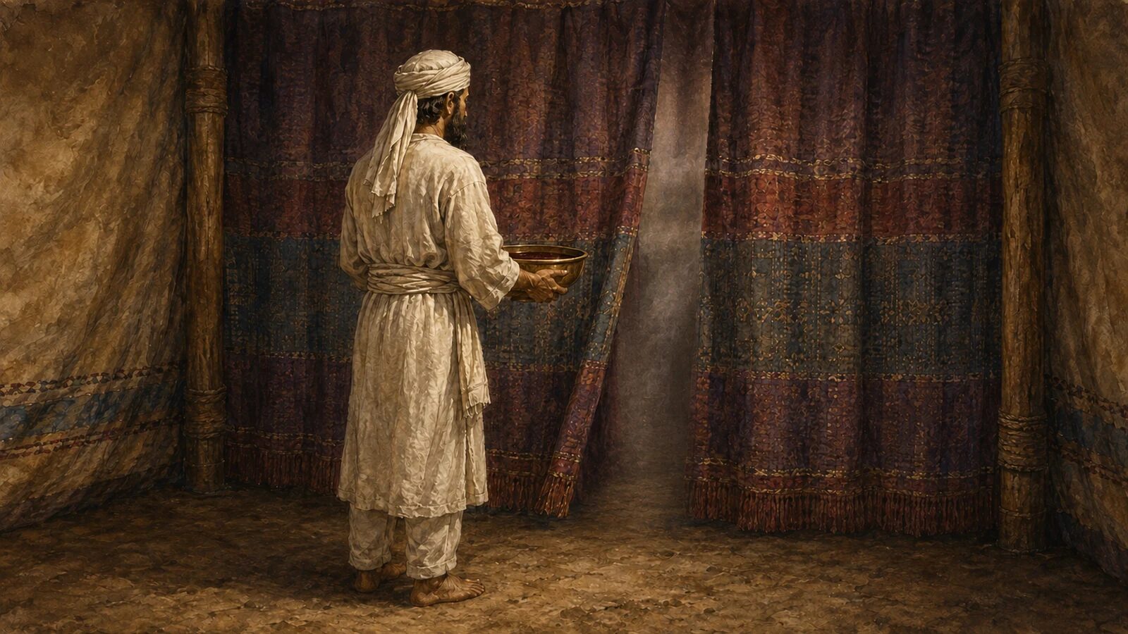 What Was the Role of the High Priest? How It Points to Jesus Aaron approaching the tabernacle veil with sacrificial blood on the Day of Atonement