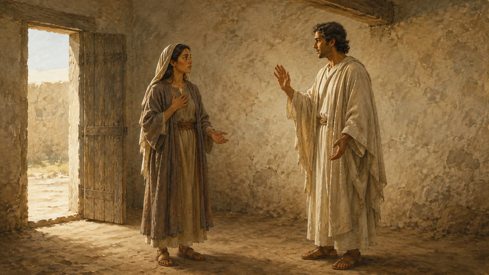 Gabriel announcing to Mary in her modest Nazareth home