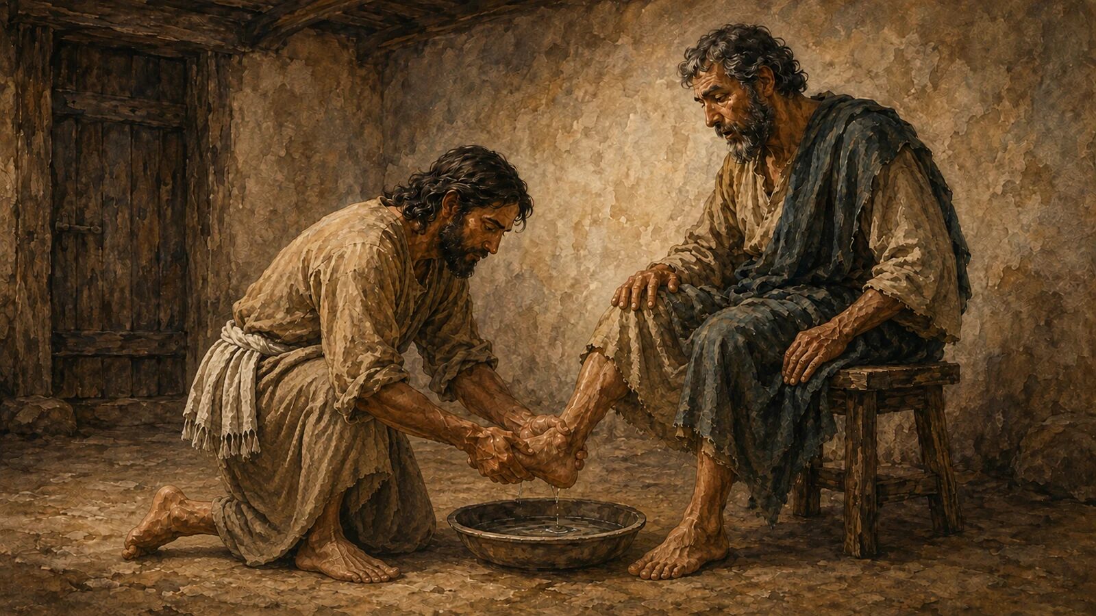 Jesus washing the feet of Peter in the upper room