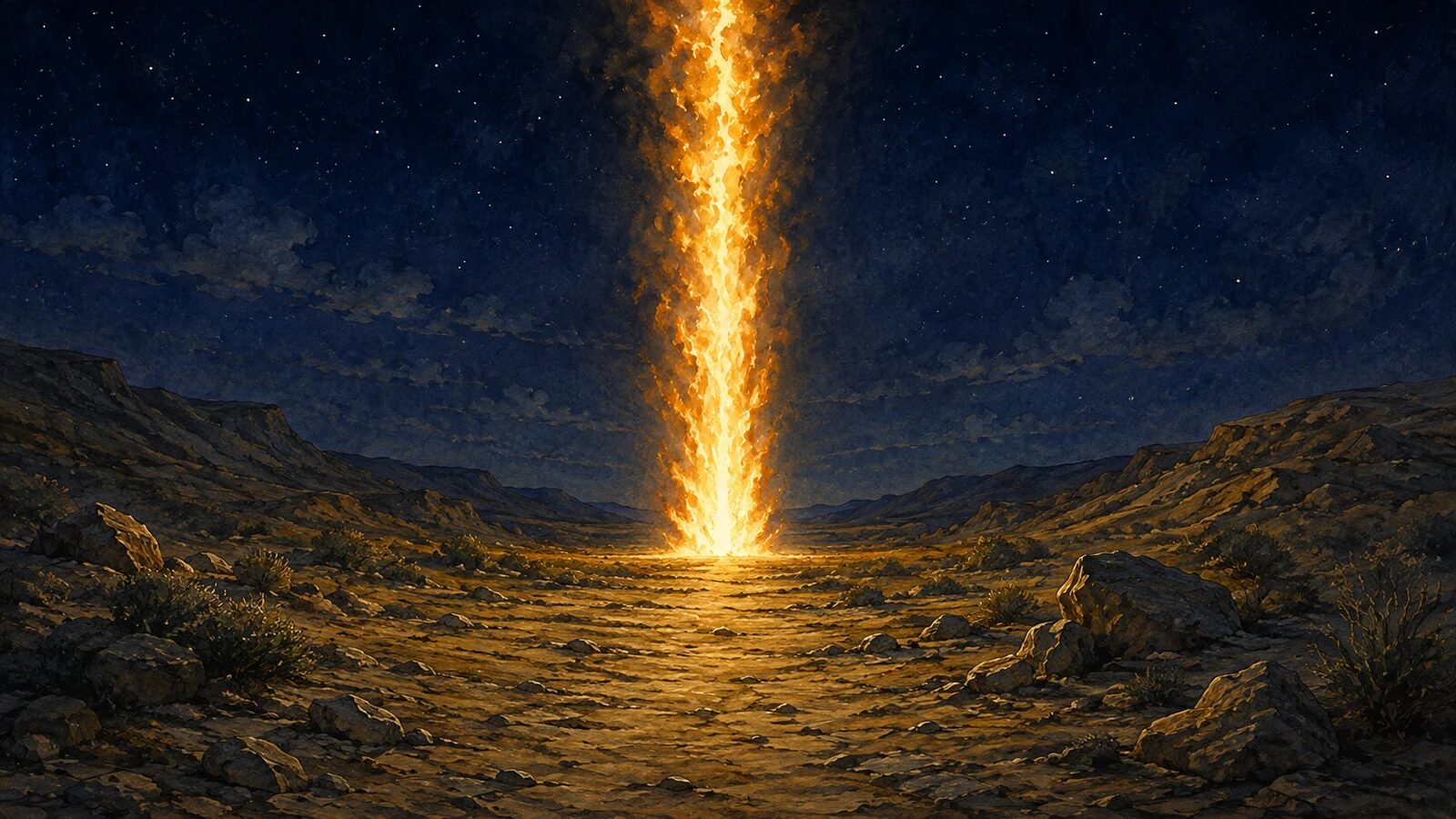 The pillar of fire lighting Israel’s wilderness route at night