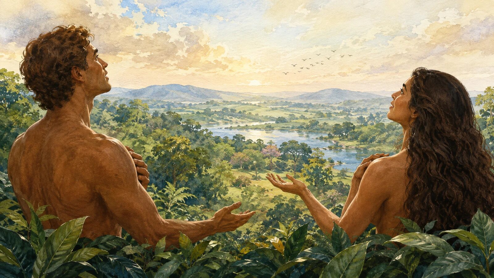 Adam and Eve face the unfallen world as they receive God’s shared creation commission
