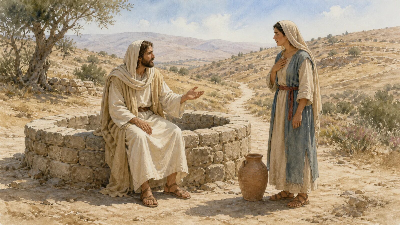 Living Water: What Jesus Meant and Why It Matters Jesus speaks with the Samaritan woman beside Jacob’s well