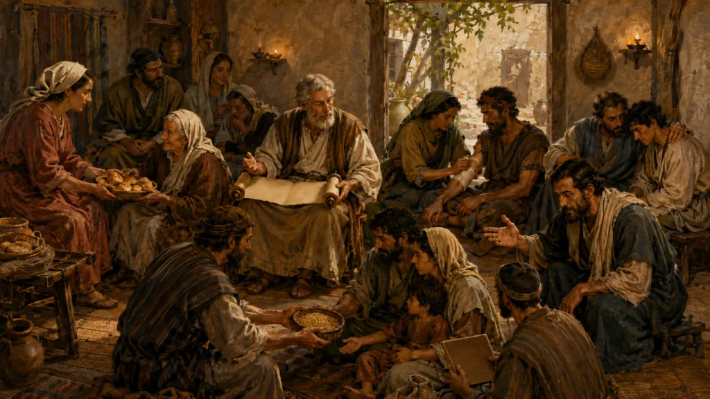 Believers use different gifts to teach, serve, give, encourage, and show mercy in one church body