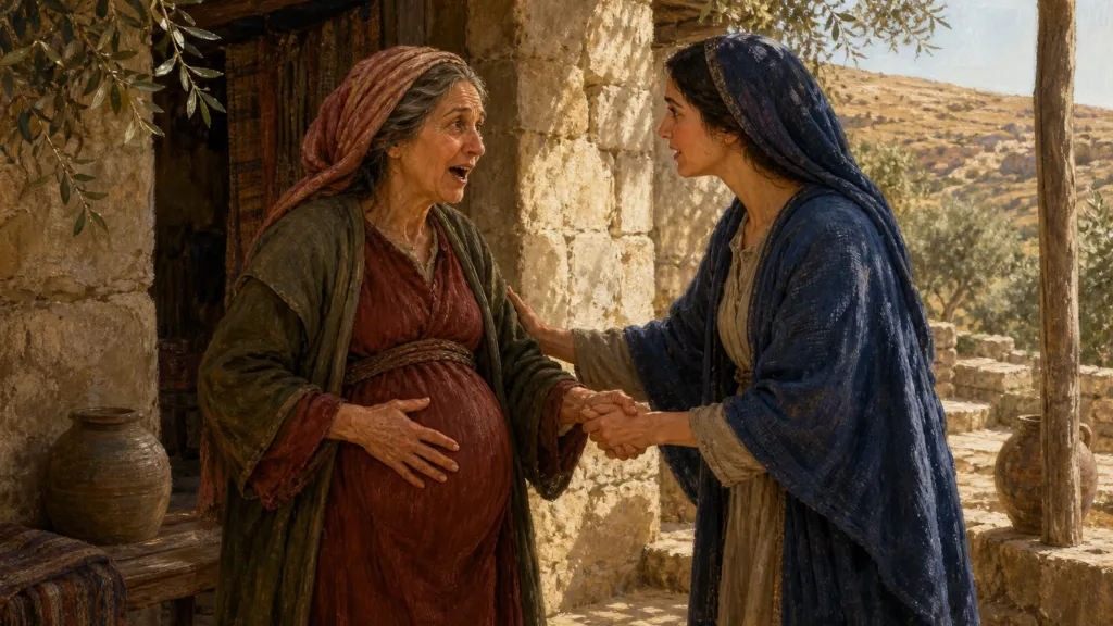 Elizabeth feels John leap in her womb as she joyfully greets Mary
