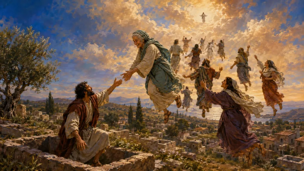 Dead and living believers rise together to meet the Lord in the air