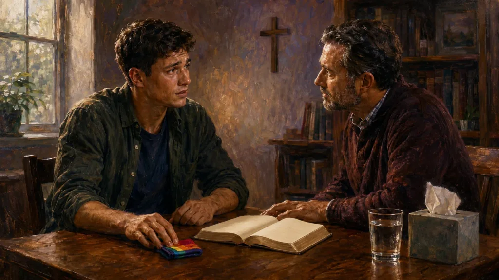 A young man brings a question about homosexuality to the Bible in a compassionate Christian conversation