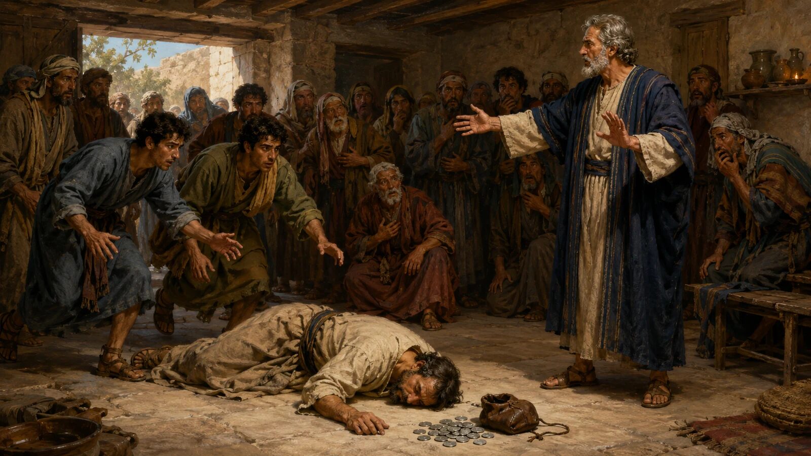 Ananias and Sapphira – The Deceptive Gift in Acts 5 Ananias falls after Peter exposes his deceptive gift before the early church