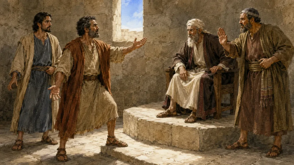 Peter answers the Jerusalem council with John beside him in Acts 4