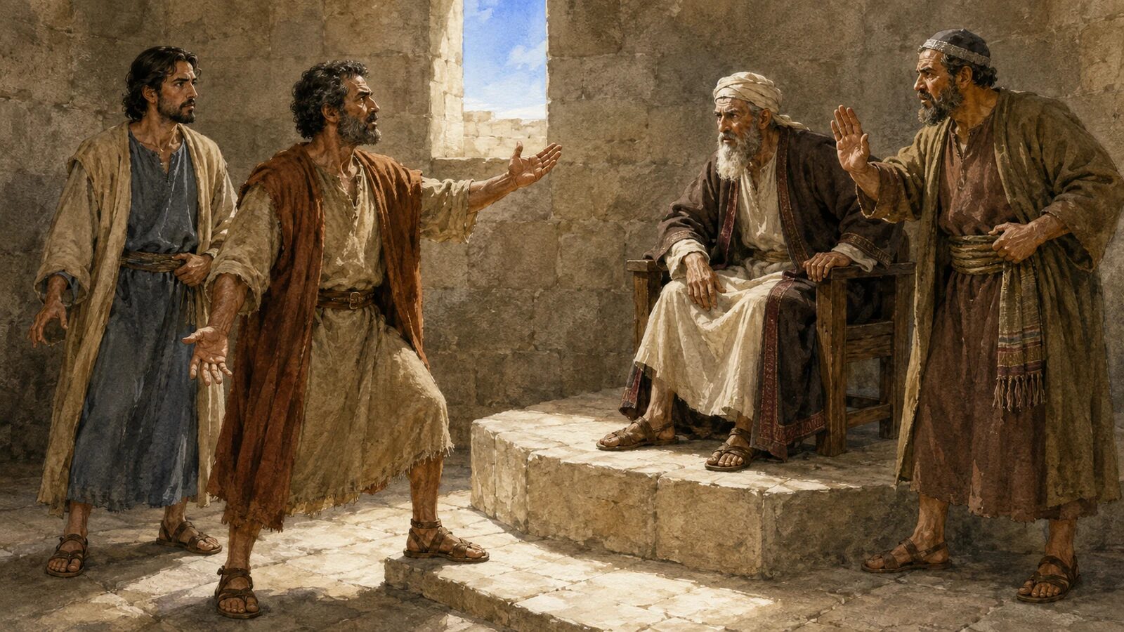 Peter answers the Jerusalem council with John beside him in Acts 4