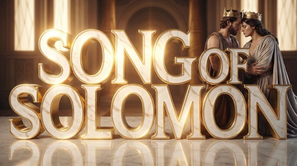 Gold Song of Solomon lettering beside a crowned husband and wife