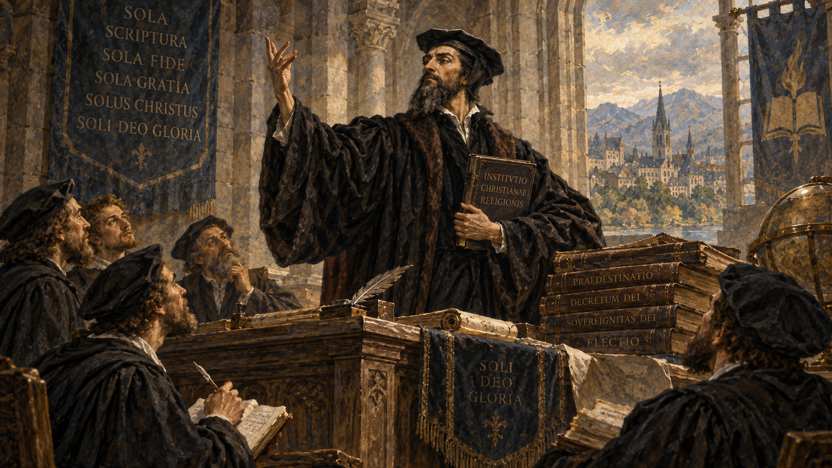 John Calvin John Calvin teaching with scholarly arrogance.