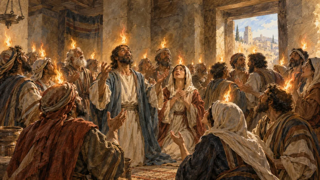 The day of pentecost and flaming tongues of fire