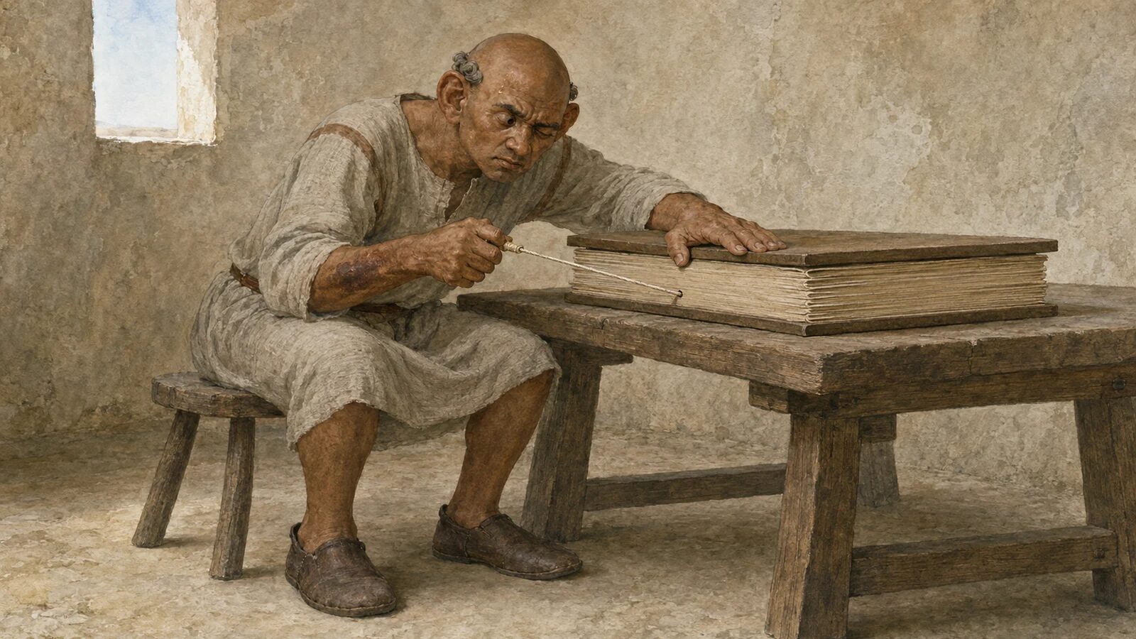 Binding a Monumental Fourth-Century Codex A fourth-century book worker binds the monumental parchment codex