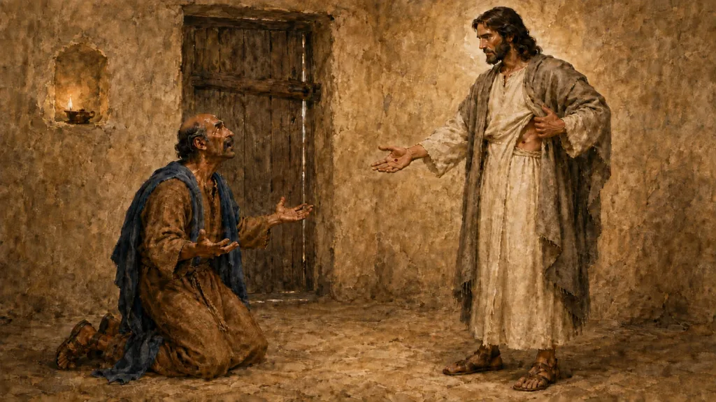 Thomas kneels before the bodily risen Jesus and confesses Him as Lord and God