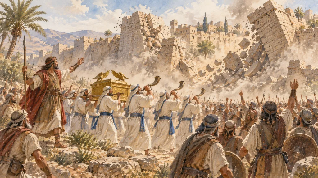 The walls of Jericho falling down