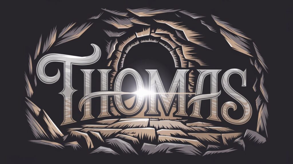The name Thomas before the opening of an empty rock tomb