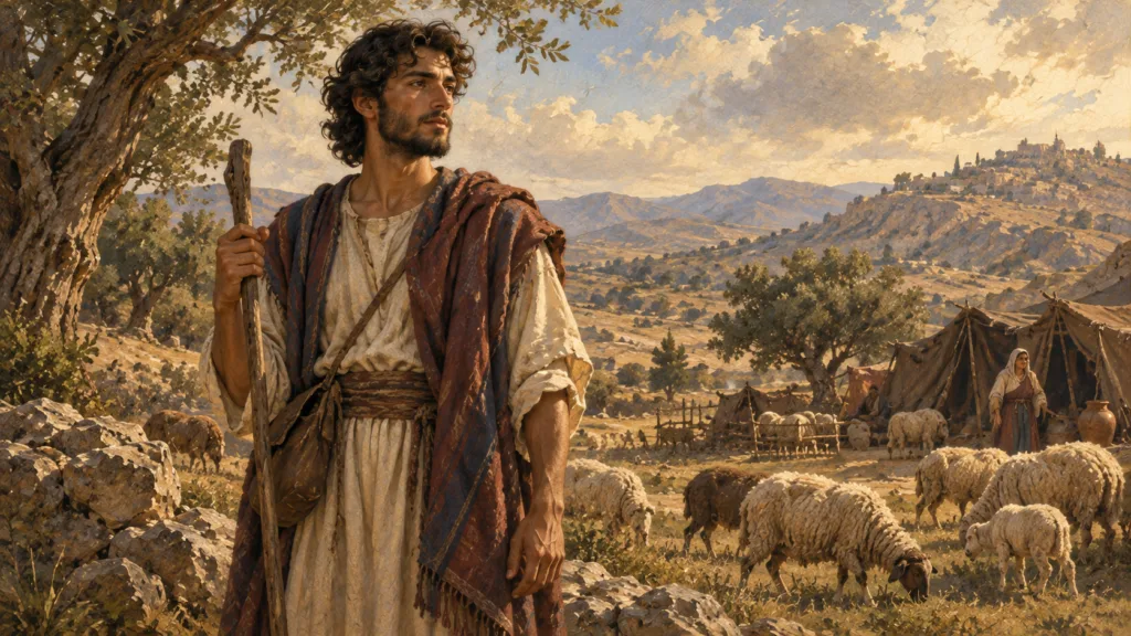 Benjamin in front of his camp