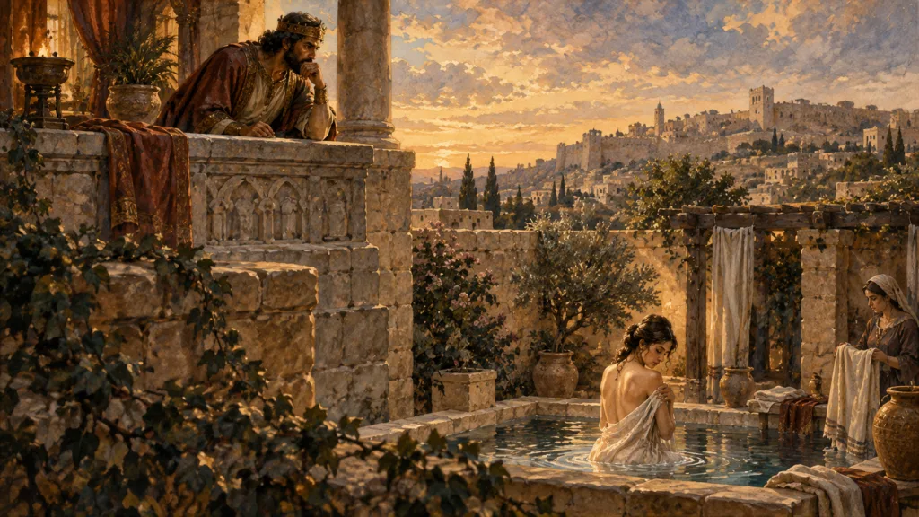 David looking down upon Bathsheba