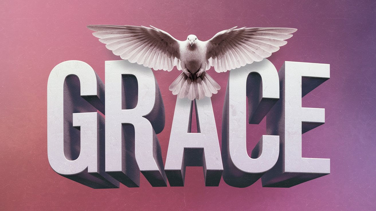a-3d-typographical-graphic-that-says-gra_4PC7COOmTPeiKVJXdSZUuQ_BAGYPKQYTAWzTZahpUwPug White dove above large GRACE letters on a pink background