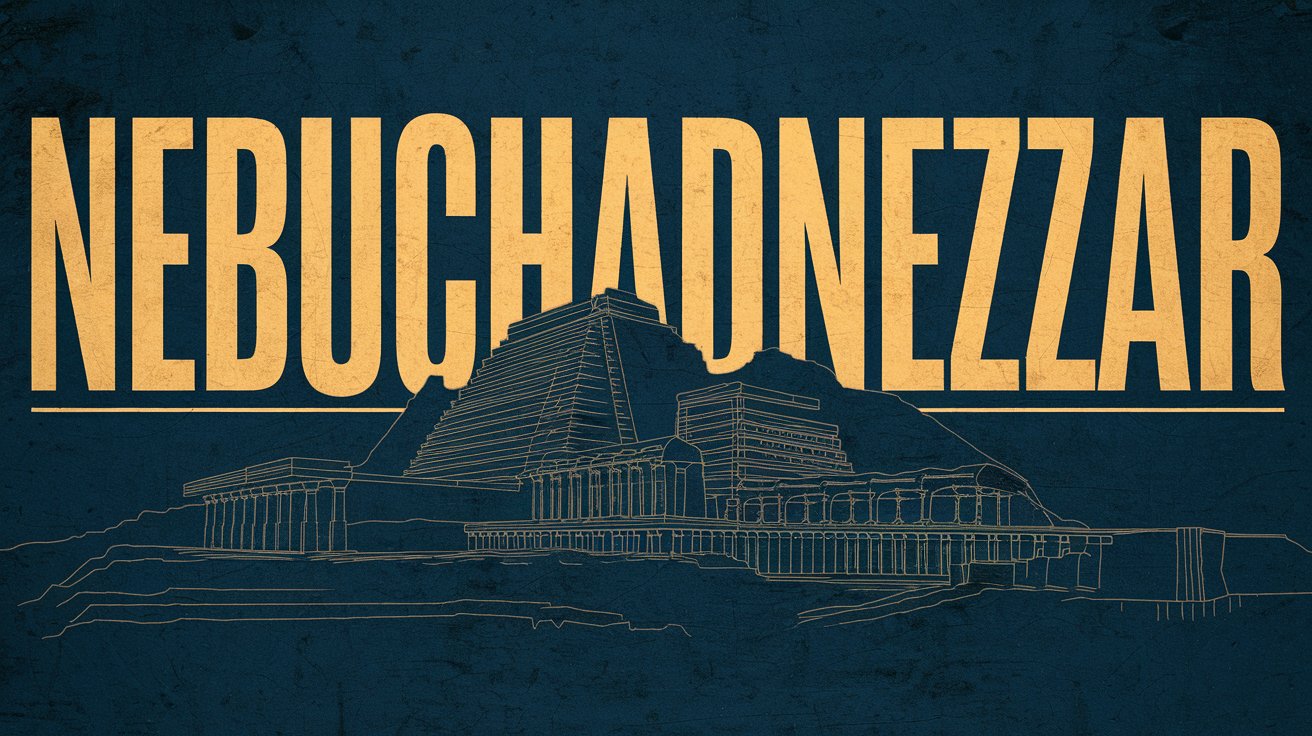 a-typographical-graphic-with-the-text-ne_05fc4r_TTEC7JxIiUOy9pw_Av-6Ca-WQ9KttMKNlMlpVA Nebuchadnezzar title above line art of Babylonian architecture