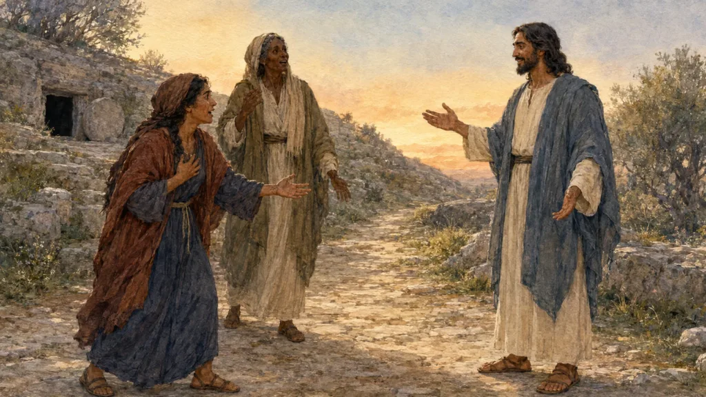 The risen Jesus meets Mary Magdalene and the other Mary