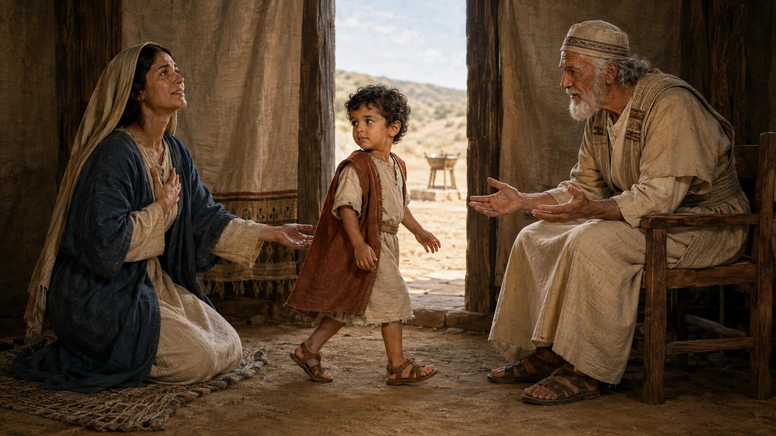Hannah in the Bible: Prayer, Surrender, and Hope Hannah releases young Samuel toward Eli at Shiloh after praying for this child