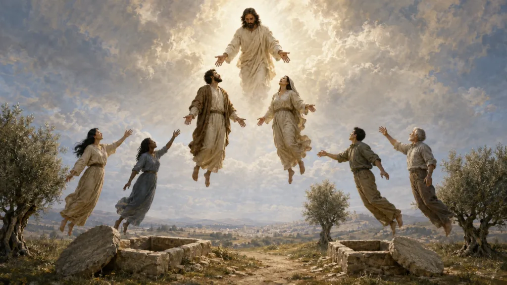The dead in Christ rise first as living believers are caught up with them to meet Jesus in the air