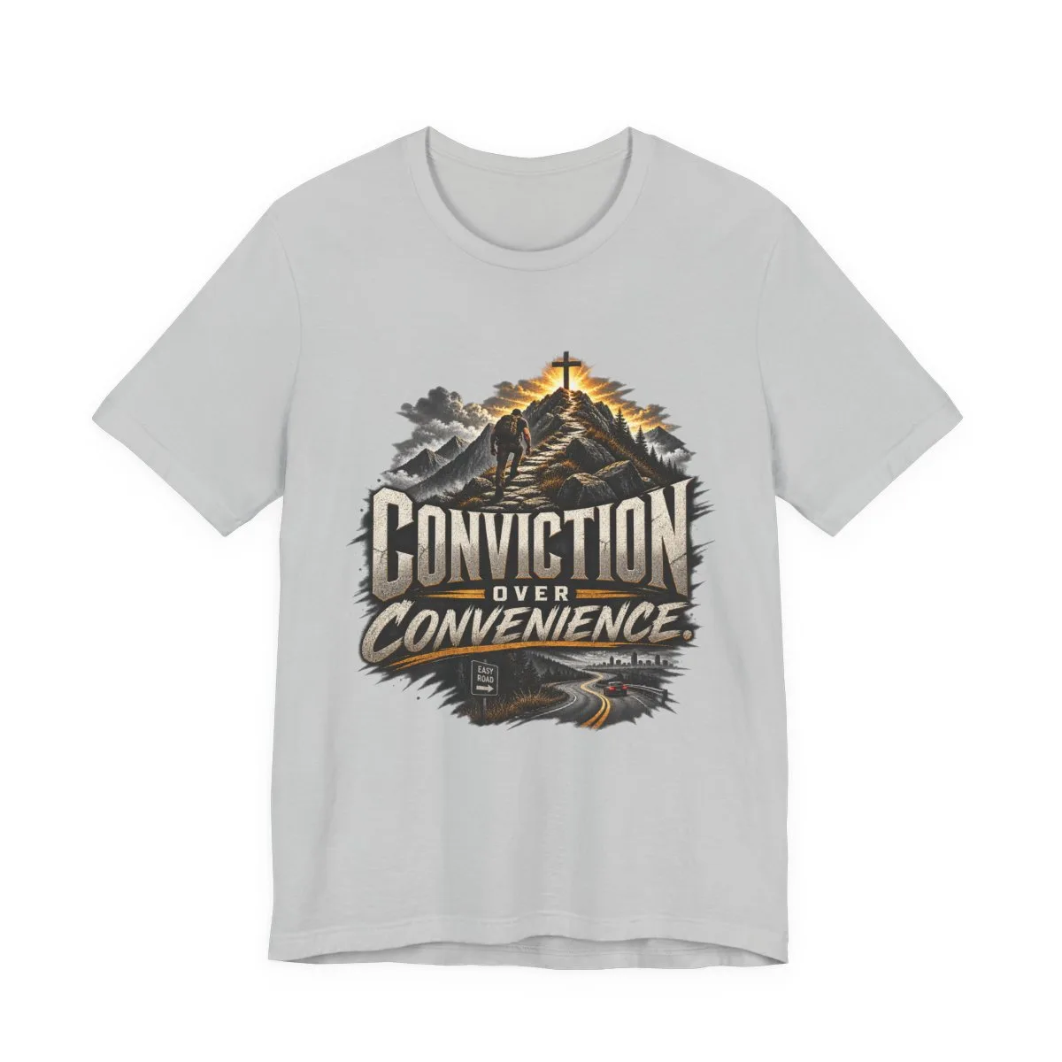 Conviction Over Convenience T-Shirt | Mountain Cross Faith Outdoor Graphic - other