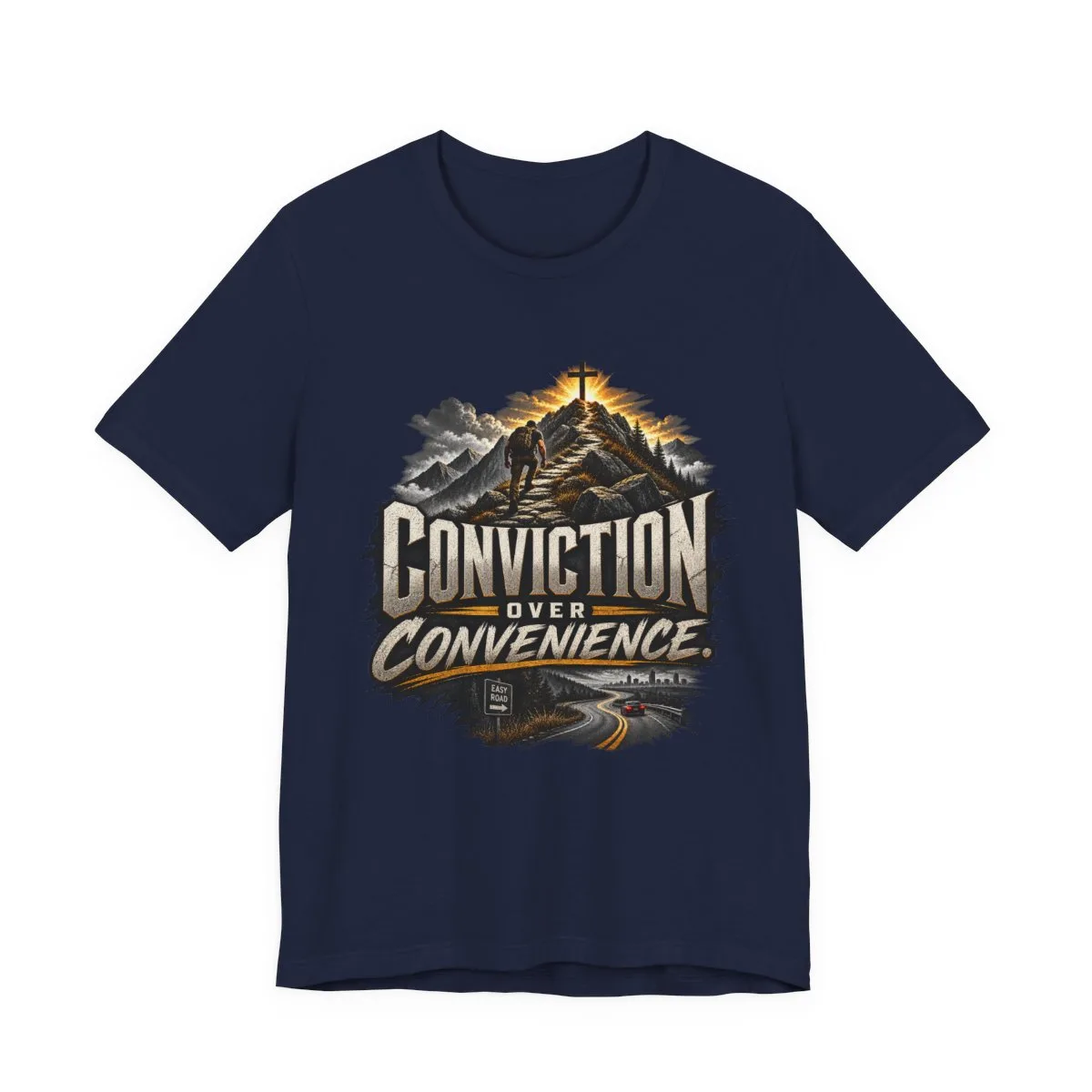 Conviction Over Convenience T-Shirt | Mountain Cross Faith Outdoor Graphic - other