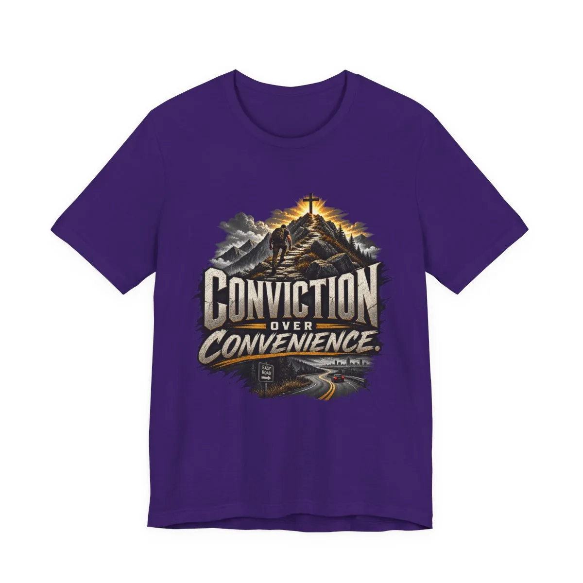 Conviction Over Convenience T-Shirt | Mountain Cross Faith Outdoor Graphic - other