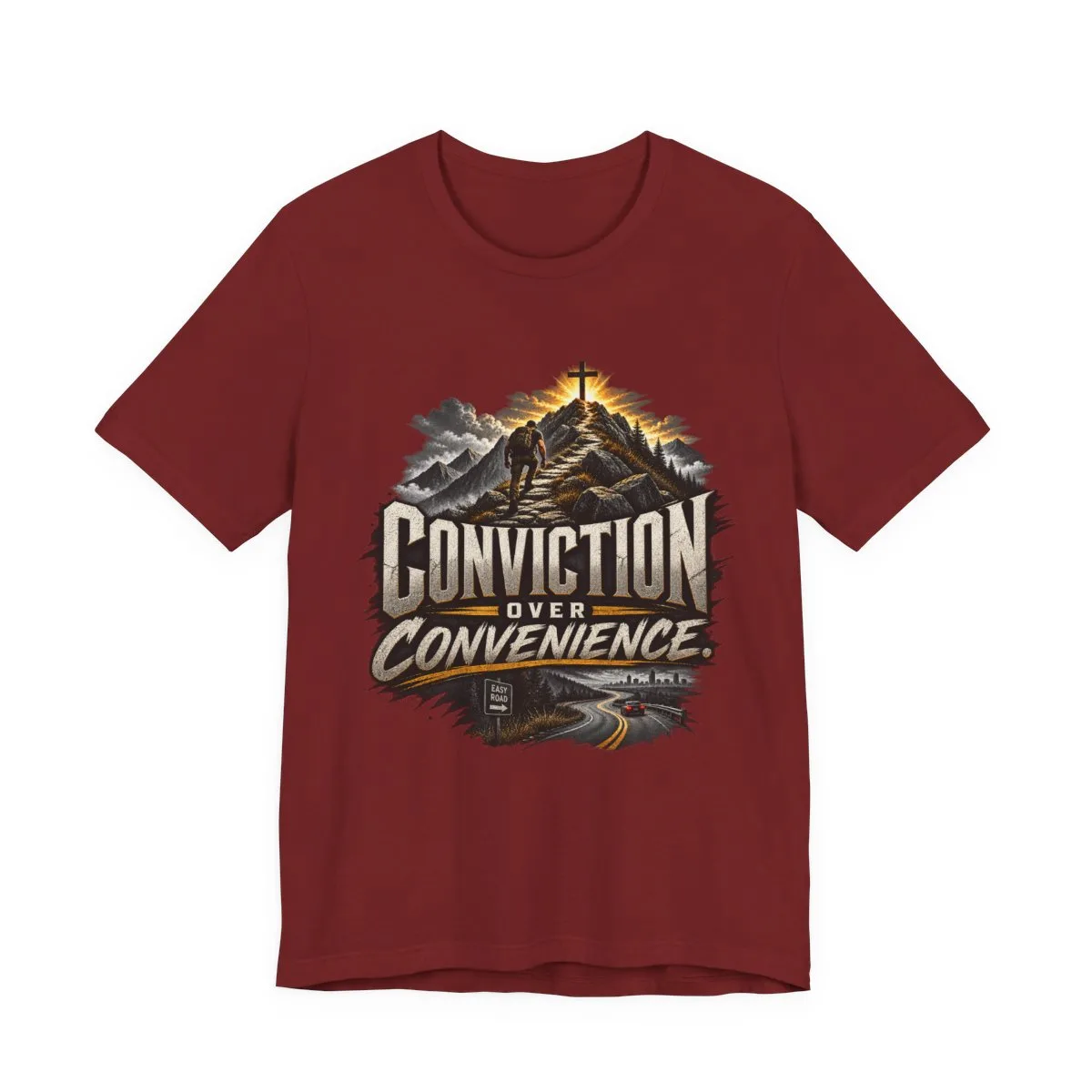 Conviction Over Convenience T-Shirt | Mountain Cross Faith Outdoor Graphic - other