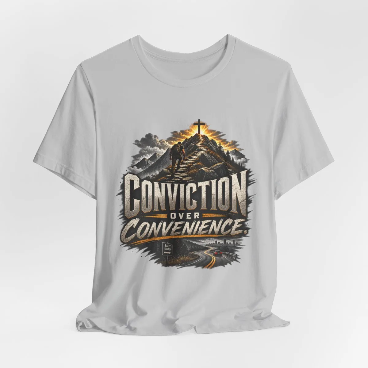 Conviction Over Convenience T-Shirt | Mountain Cross Faith Outdoor Graphic - other