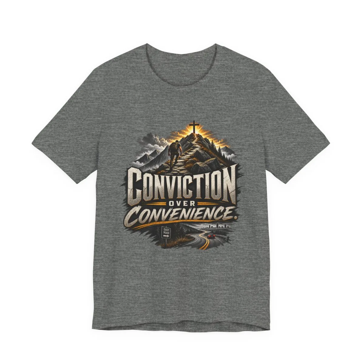 Conviction Over Convenience T-Shirt | Mountain Cross Faith Outdoor Graphic - other