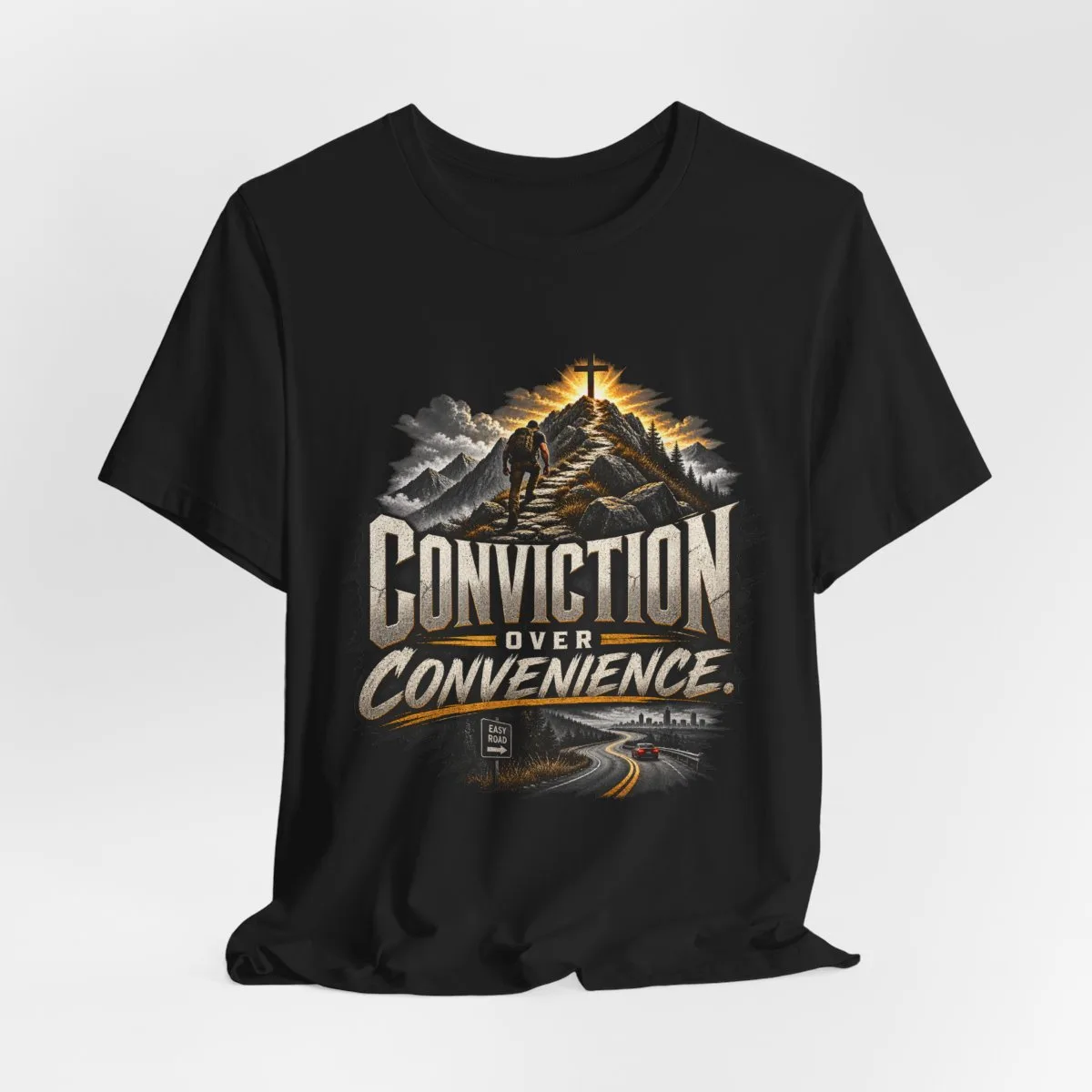Conviction Over Convenience T-Shirt | Mountain Cross Faith Outdoor Graphic - other