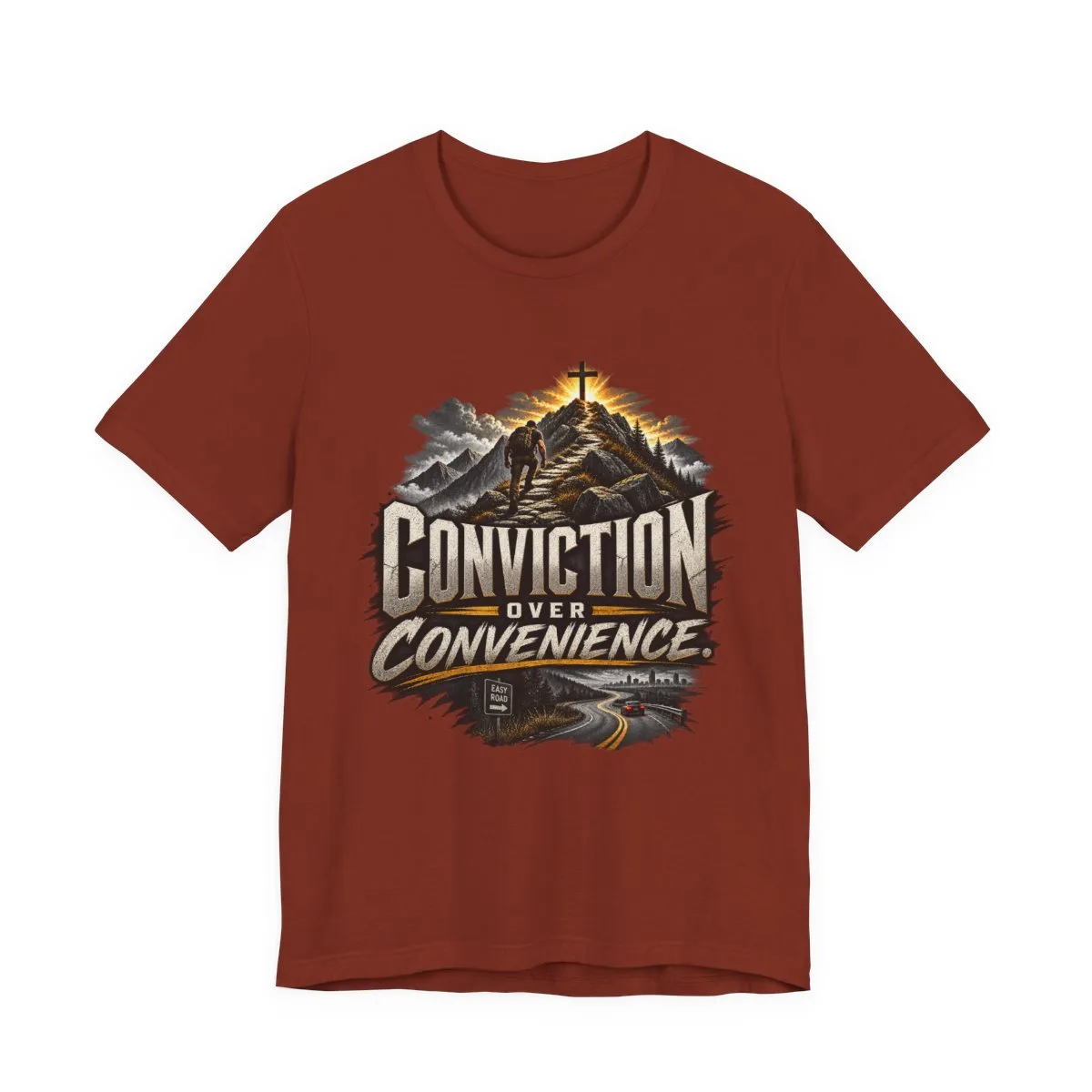 Conviction Over Convenience T-Shirt | Mountain Cross Faith Outdoor Graphic - other