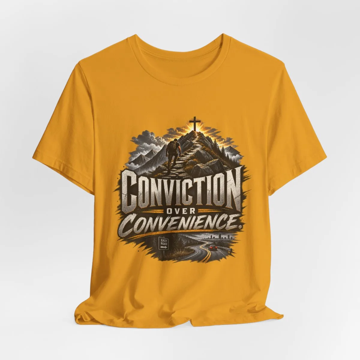 Conviction Over Convenience T-Shirt | Mountain Cross Faith Outdoor Graphic - other