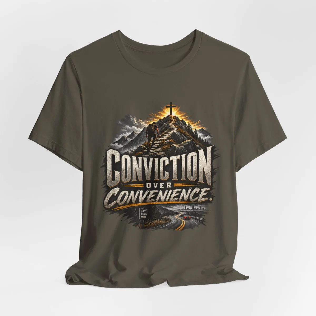Conviction Over Convenience T-Shirt | Mountain Cross Faith Outdoor Graphic - other