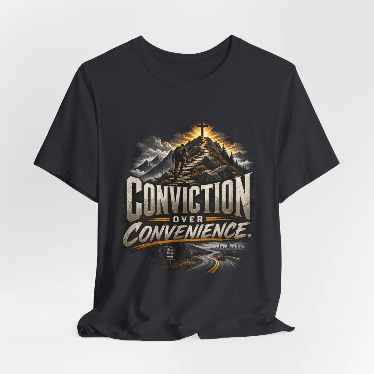 Conviction Over Convenience T-Shirt | Mountain Cross Faith Outdoor Graphic - other