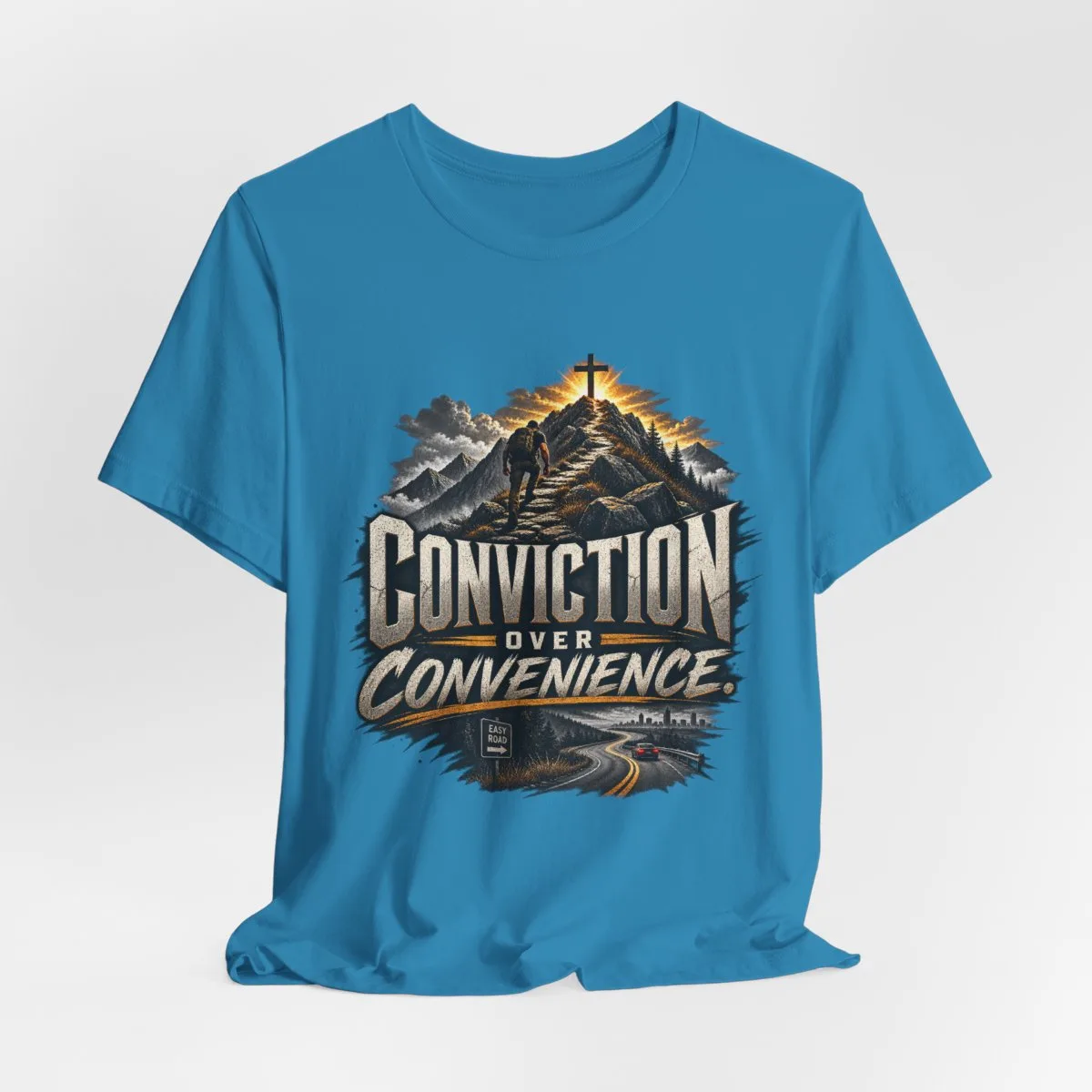 Conviction Over Convenience T-Shirt | Mountain Cross Faith Outdoor Graphic - other