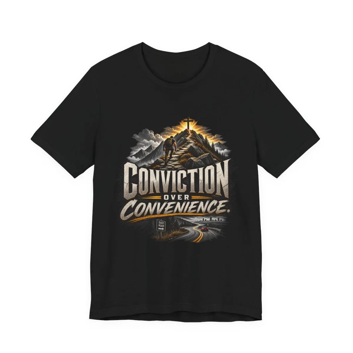 Conviction Over Convenience T-Shirt | Mountain Cross Faith Outdoor Graphic - other