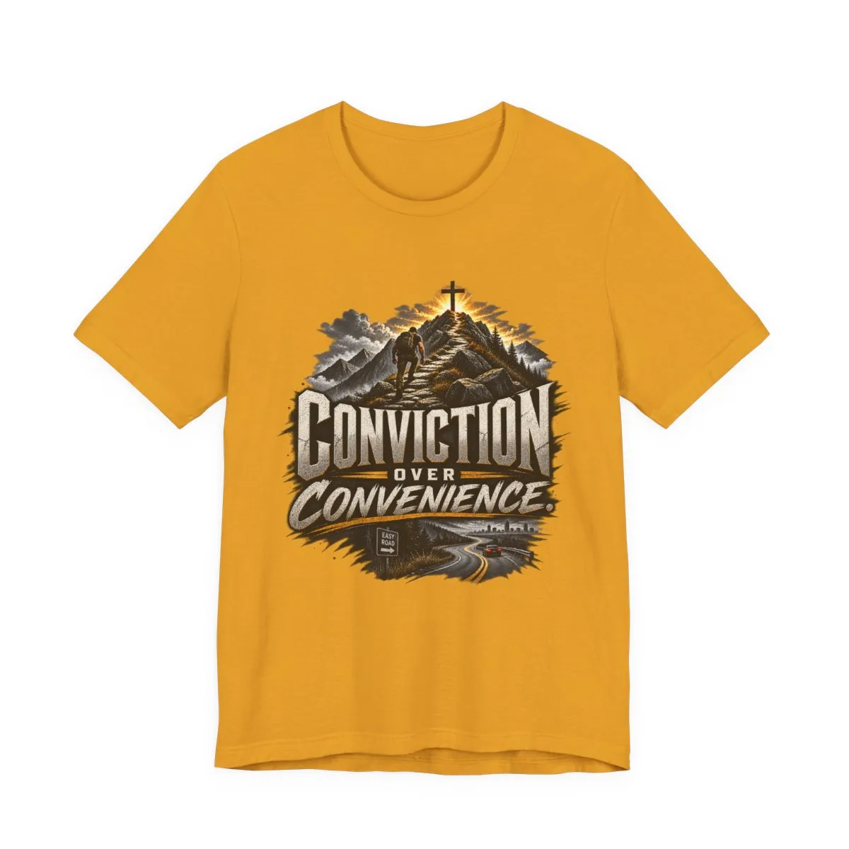 Conviction Over Convenience T-Shirt | Mountain Cross Faith Outdoor Graphic - other