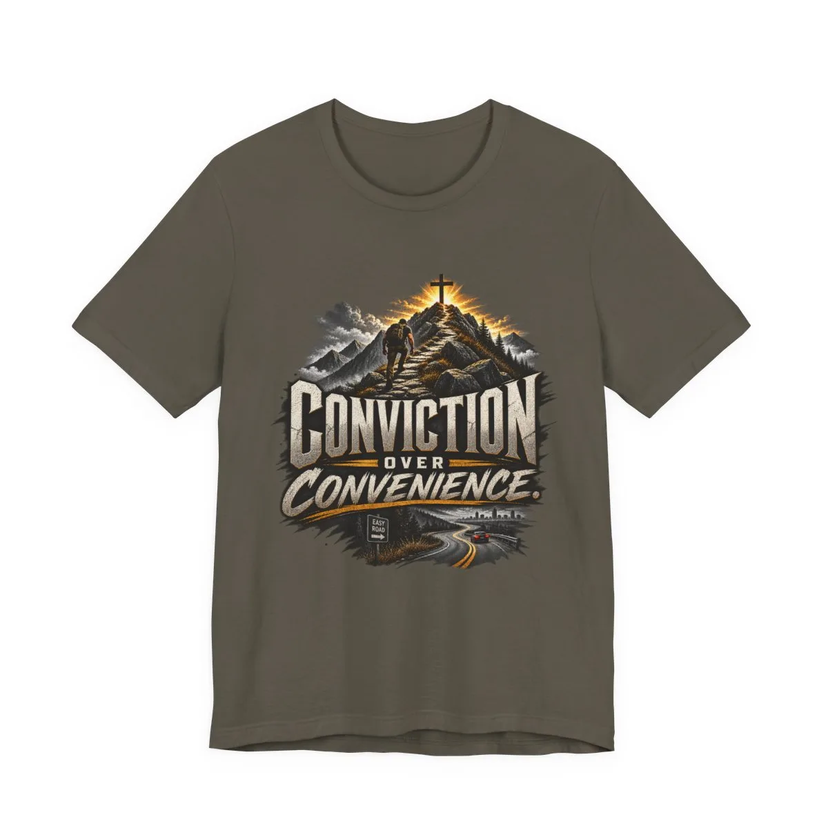 Conviction Over Convenience T-Shirt | Mountain Cross Faith Outdoor Graphic - other