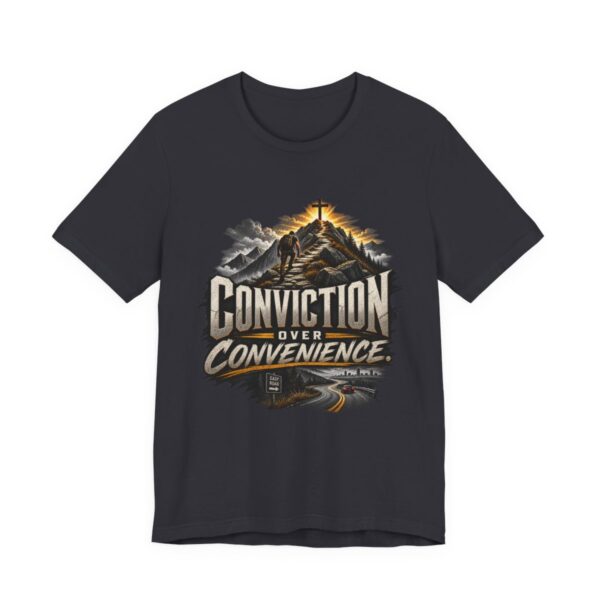Conviction Over Convenience T-Shirt | Mountain Cross Faith Outdoor Graphic - other