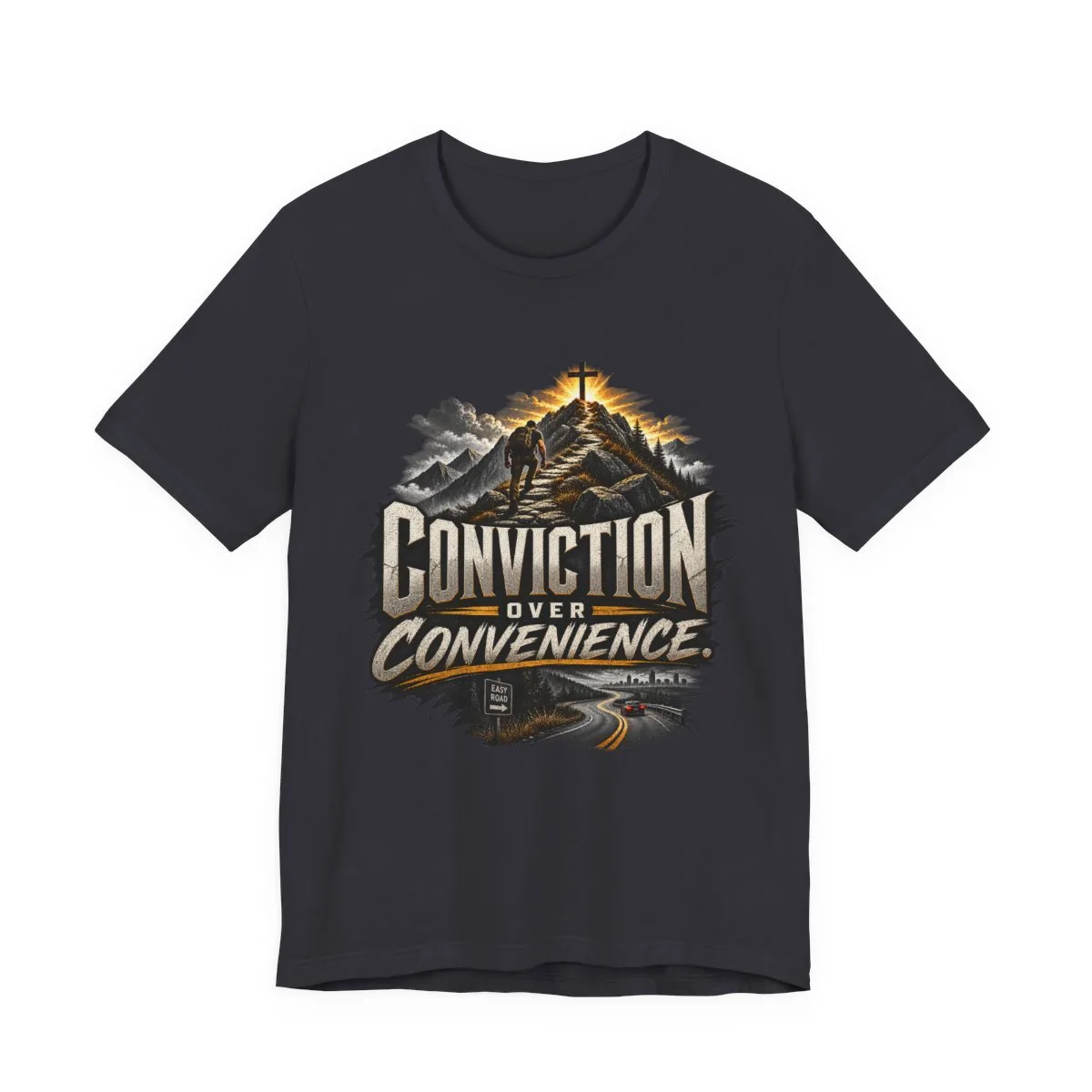 Conviction Over Convenience T-Shirt | Mountain Cross Faith Outdoor Graphic - other