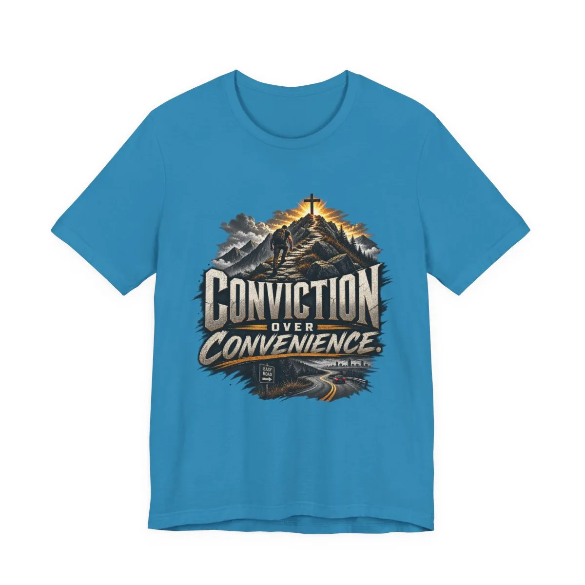 Conviction Over Convenience T-Shirt | Mountain Cross Faith Outdoor Graphic - other