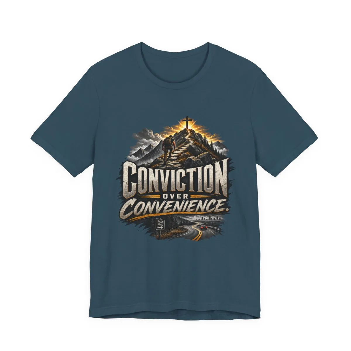 Conviction Over Convenience T-Shirt | Mountain Cross Faith Outdoor Graphic - other