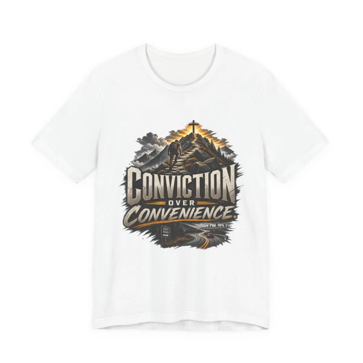 Conviction Over Convenience T-Shirt | Mountain Cross Faith Outdoor Graphic - other
