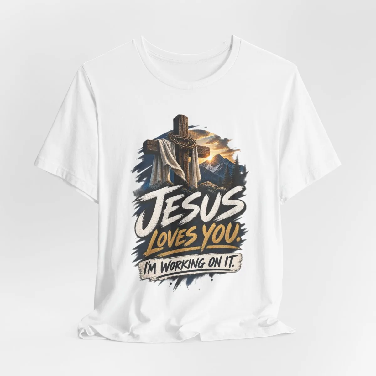 Jesus Loves You I'm Working On It T-Shirt | Christian Cross Faith Tee - other