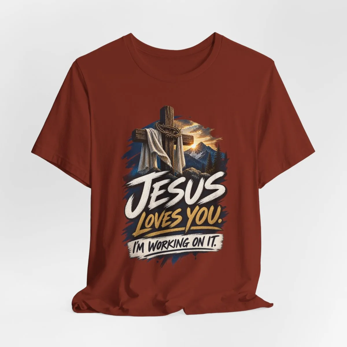 Jesus Loves You I'm Working On It T-Shirt | Christian Cross Faith Tee - other