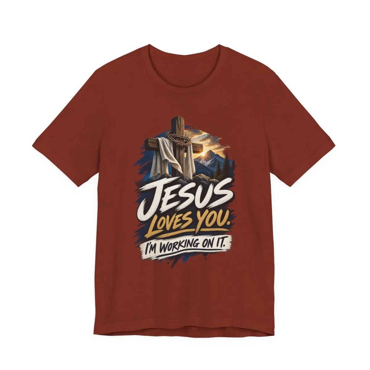 Jesus Loves You I'm Working On It T-Shirt | Christian Cross Faith Tee - other